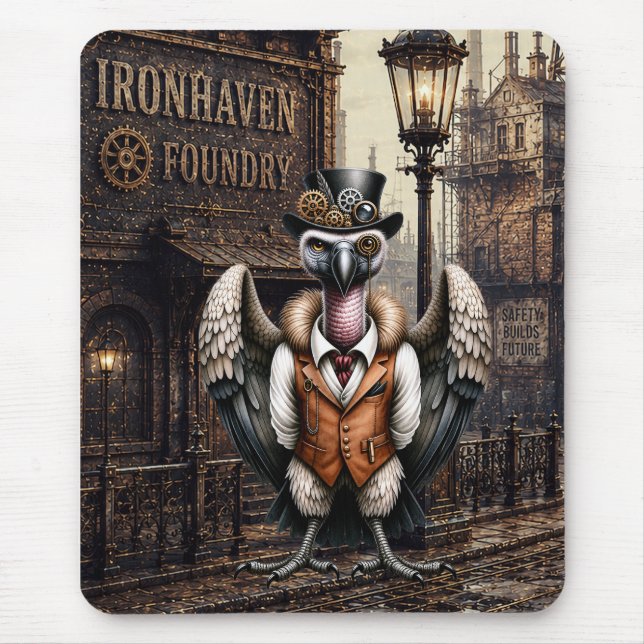 Tapis De Souris Vautour Steampunk dans une ville industrielle (Devant)