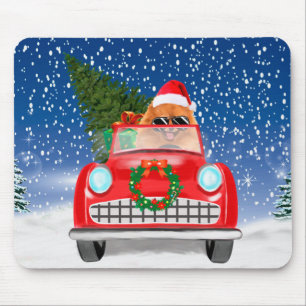 Tapis De Souris Véhicule De Conduite De Chien Poméranien En Noël D