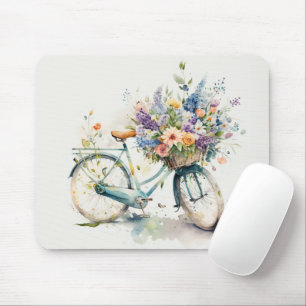 Tapis De Souris Vélo Avec Panier À Fleurs