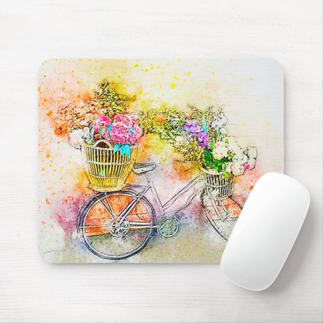Tapis De Souris Vélo et fleurs  (Avec souris)