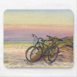 Tapis De Souris Vélos au bord de la mer au coucher du soleil Aquar