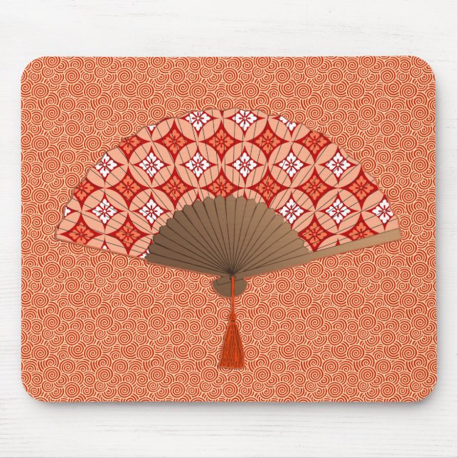 Tapis De Souris Ventilateur Japonais, Shippo Motif, Mandarin Orang (Devant)