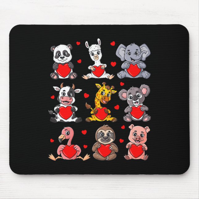 Tapis De Souris Véntines Mignonnes Animaux de la Journée Tenant Co (Devant)