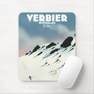 Tapis De Souris Verbier Suisse affiche de voyage de ski imprimé.