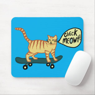 Tapis De Souris VÉRIFIER MEOWT Skateboard Tabby Cat Bleu