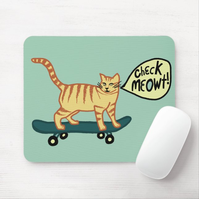 Tapis De Souris VÉRIFIER MEOWT Skateboard Tabby Cat Green (Avec souris)