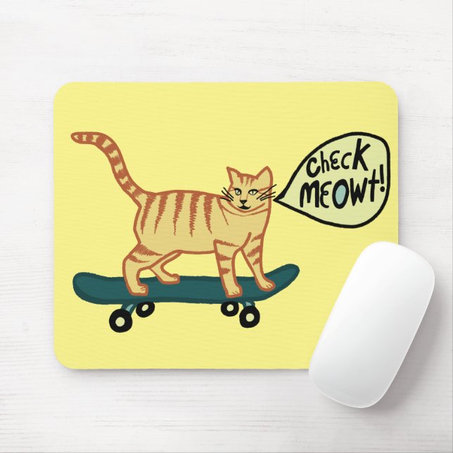 Tapis De Souris VÉRIFIER MEOWT Skateboard Tabby Cat Jaune (Avec souris)