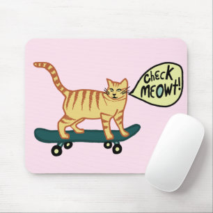 Tapis De Souris VÉRIFIER MEOWT Skateboard Tabby Cat Rose
