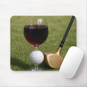 Tapis De Souris Verre À Vin De Boule De Golf Sur L'Herbe