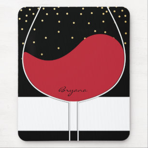 Tapis de souris verre à vin rouge or noir et blanc