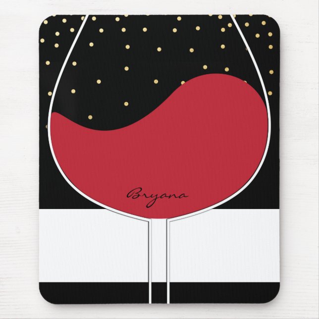 Tapis de souris verre à vin rouge or noir et blanc (Devant)