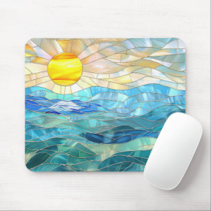 Tapis De Souris Verre coloré Lever de soleil tropical océan plage