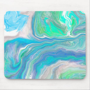 Tapis De Souris Verre de mer Bleu et Marbre vert Fluide Art
