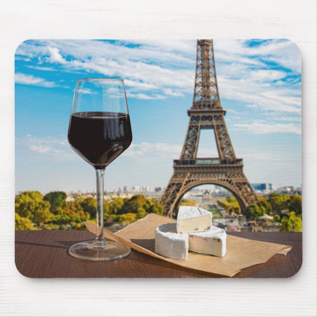 Tapis De Souris Verre de vin au brie sur la tour Eiffel (Devant)