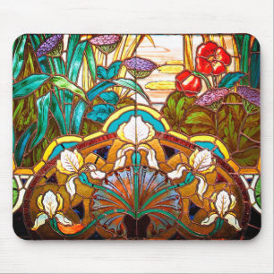 Tapis De Souris Verre souillé de nouveau d'art floral