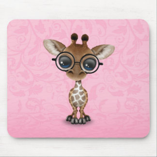 Tapis De Souris Verres de port de girafe curieuse mignonne de bébé