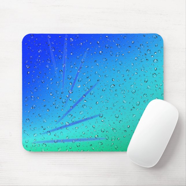Tapis De Souris Vert & Bleu Abstrait Avec Raindrops (Avec souris)