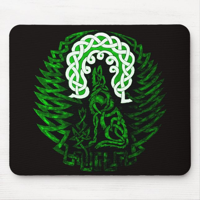 Tapis De Souris Vert celtique de loup/lune (Devant)