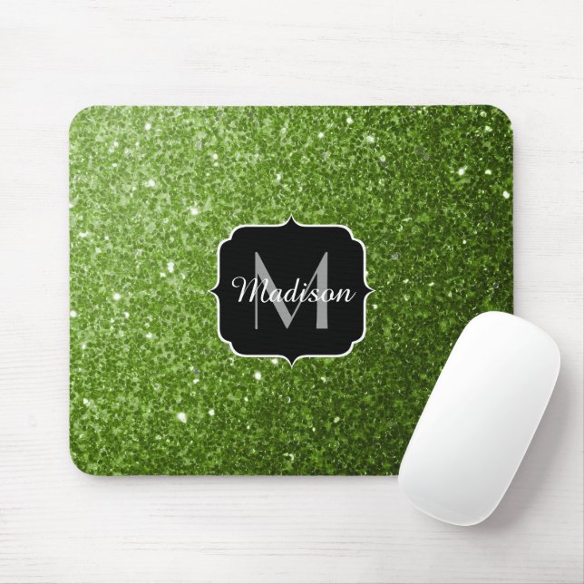 Tapis De Souris Vert clair verdure paillettes scintille Monogramme (Avec souris)