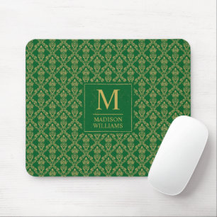 Tapis De Souris Vert émeraude et or motif damassé sans couture