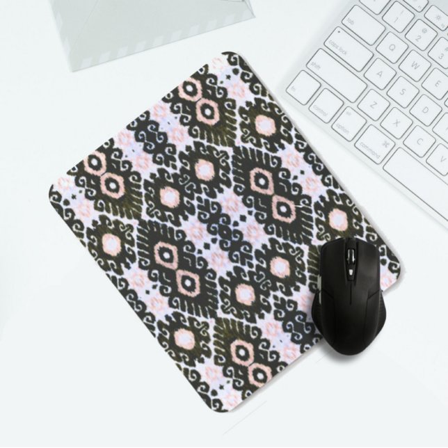 Tapis De Souris Vert foncé et rose Ikat (Créateur téléchargé)