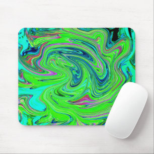 Tapis De Souris Vert Lime et Groovy Art Abstrait Rétro Bleu