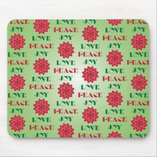 Tapis De Souris Vert moderne et rouge Amour, Paix, Joie citation