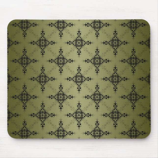 Tapis De Souris Vert olive et damassé noir (Devant)