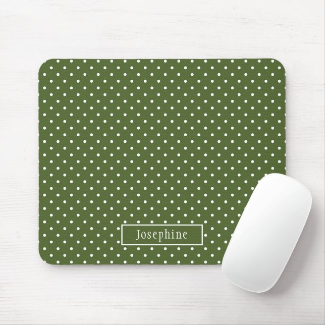 Tapis De Souris Vert olive et pois blancs avec nom (Avec souris)