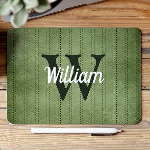 Tapis De Souris Vert Pinstripe Rétro Monogramme Vintage
