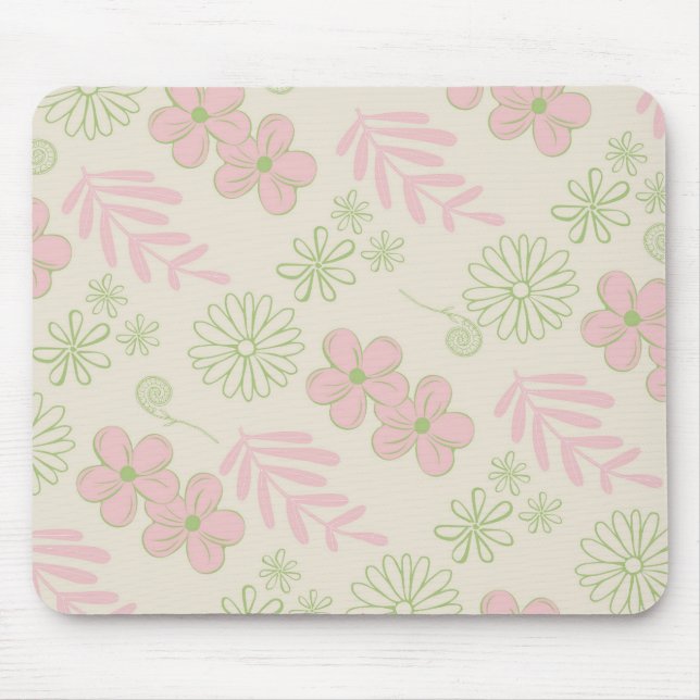 Tapis De Souris Vert rose beige rétro Y2K les années 70 Fleur Moti (Devant)