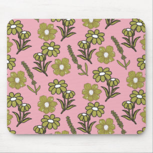 Tapis De Souris Vert rose rétro Y2K Funky Hippie Flower Motif