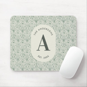 Tapis De Souris Vert Sauge Personnalisé Monogramme Élégante Famill