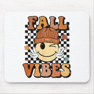 Tapis De Souris Vibes Automne Rétro Sourire Visage Automne Vibe