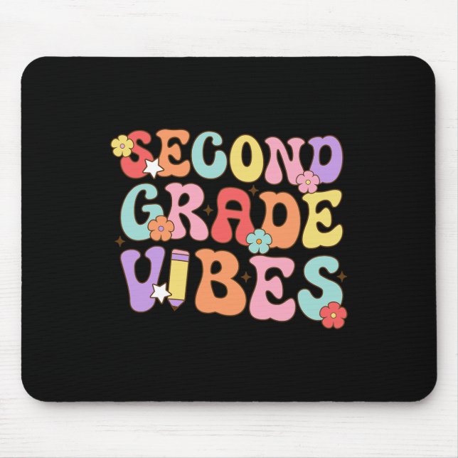 Tapis De Souris Vibes de 2e année Retour à l'école Rétro Enseignan (Devant)