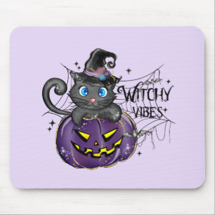 Tapis De Souris Vibes de cuisine - Chat noir sur Jack-O-Lantern vi