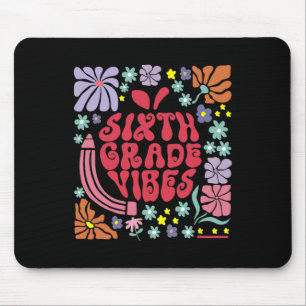 Tapis De Souris Vibes de sixième année rétro professeur floral pom