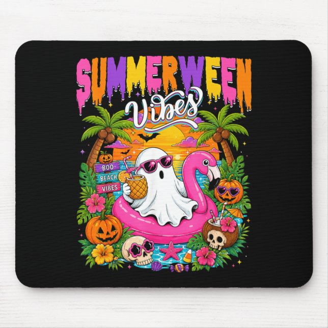 Tapis De Souris Vibes de Summerween Plage Fantôme Épouvantable Été (Devant)