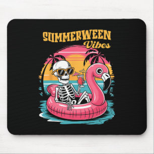 Tapis De Souris Vibes de Summerween squelette Vacances d'été drôle