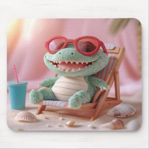 Tapis De Souris Vibes d'été : Crocodile en peluche décontracté en