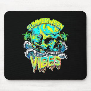 Tapis De Souris Vibes d'été de l'horreur de crâne de plage Bonjour