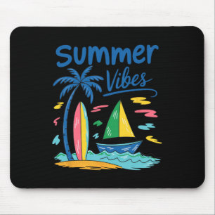 Tapis De Souris Vibes d'été Palmier Planche de surf Voilier