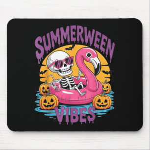 Tapis De Souris Vibes d'étéween Squelette Flamant Rose Halloween e
