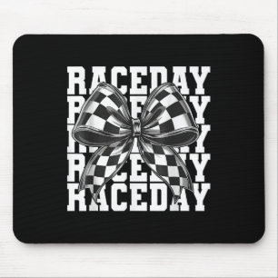 Tapis De Souris Vibes du jour de course À damiers Coquette Bow Car