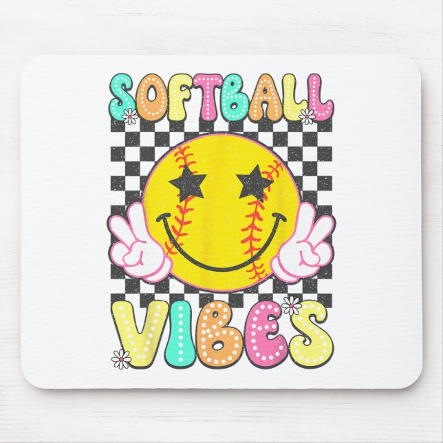 Tapis De Souris Vibes Rétro Softll Groovy Filles de Softball  (Devant)