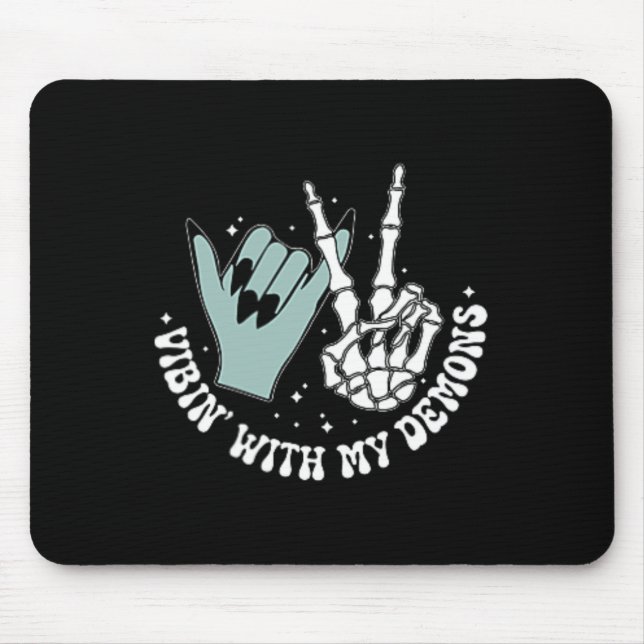 Tapis De Souris Vibin' Avec Mes Démons Skeleton Effrayant Hallowee (Devant)