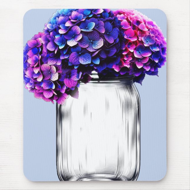 Tapis De Souris Vibrant bleu violet rose Hydrangée Florale (Devant)