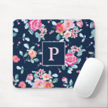 Tapis De Souris Vibrant rose Roses Floral Monogramme<br><div class="desc">Roses roses vives Floral Monogramme Souris Pad</div>