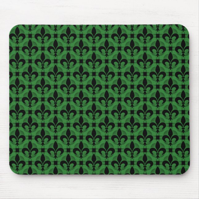 Tapis De Souris Vibrant Vert Fancy Fleur de lis Mousepad (Devant)