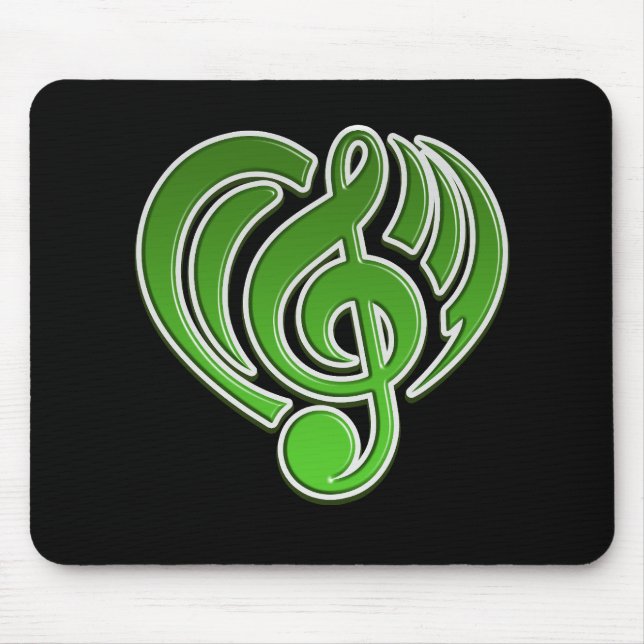 Tapis De Souris Vibrations Amour Musical Cœur Vert Note de Musique (Devant)